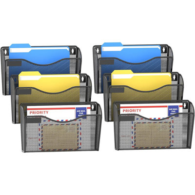 6 Pack Mesh Wall Mounted File Holder Metal Wall File Pocket Mail Organizer for Office/Home(with Label Panel)