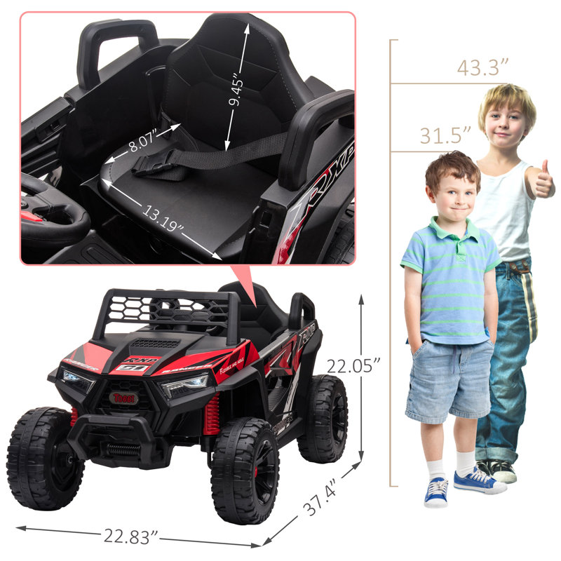 12V Black and Red Kids Off-Road UTV Ride-On