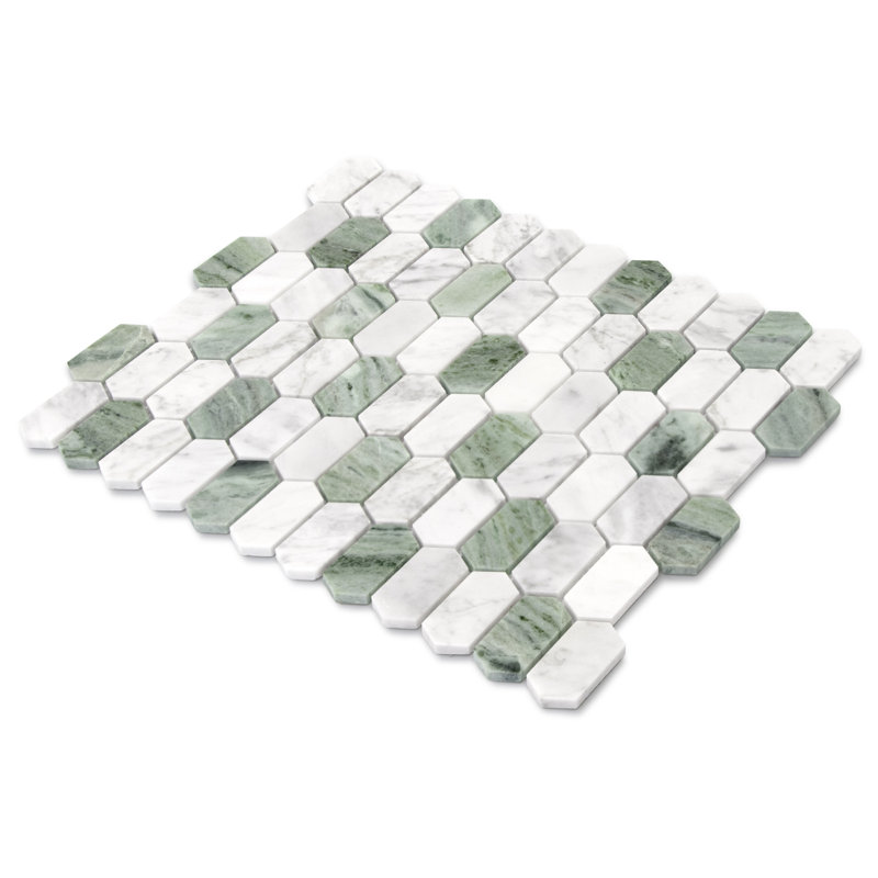 12" x 10" Honed Hexagon Natural Marble Floor & Wall Mosaic Tile, Green