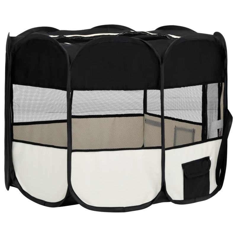 Enclos d'exercice en tissu, Noir/crème, H 22,8 po x l 35,4 po x P 35,4 po