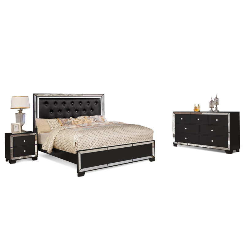  3 Pieces Bedroom Set, Queen, Black