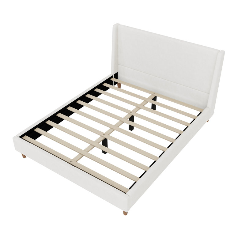 Lit plateforme tapissier sans sommier, Grand lit, Beige