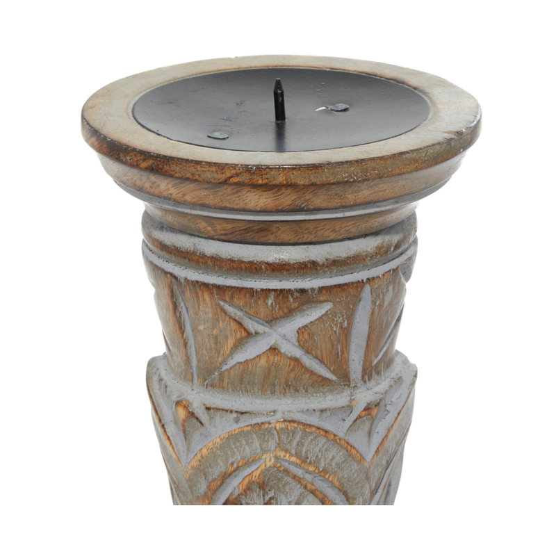 Light Brown Mango Wood Pillar Candle Holders, Set of 3