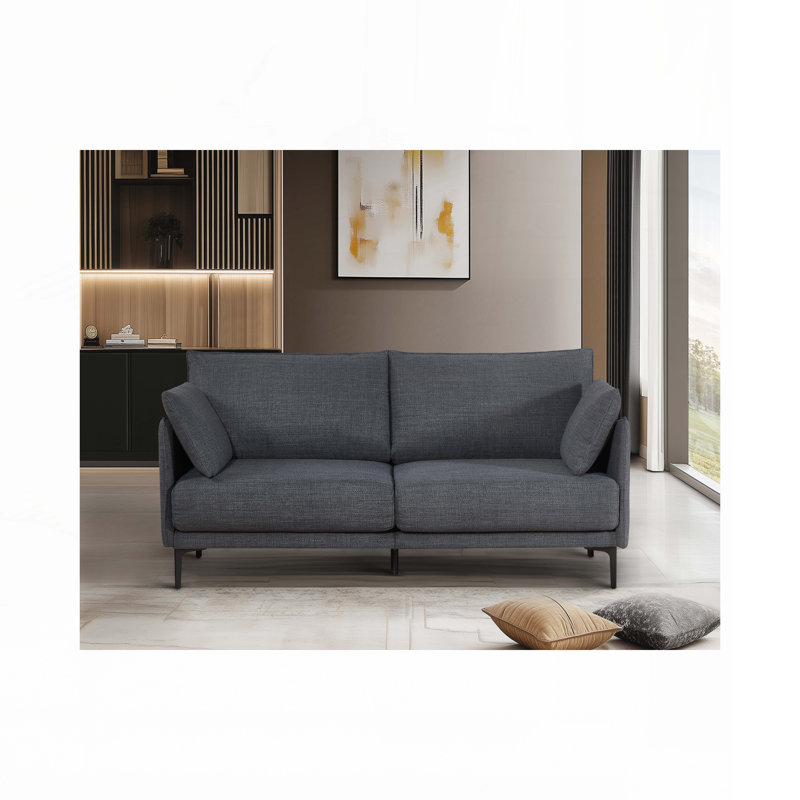 Canapé avec 2 coussins, pieds Metel, Gris, H 33,46 po x l 68,11 po x P 33,46 po