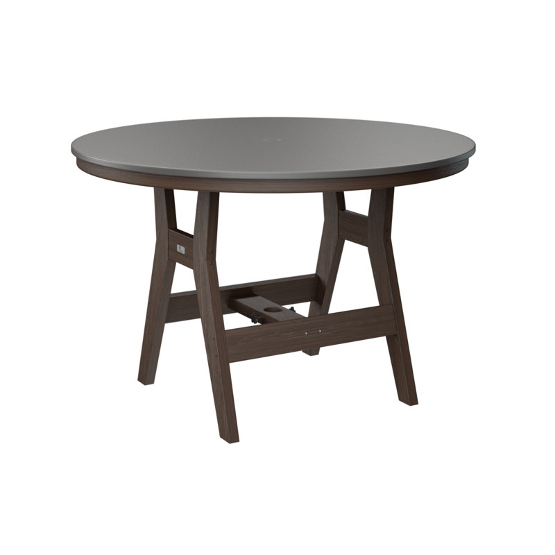 Table de bar ronde 48 po Berlin Gardens Harbor, Imbuia, Acier inoxydable martelé, H 38,87 po x l 48 po x P 48 po
