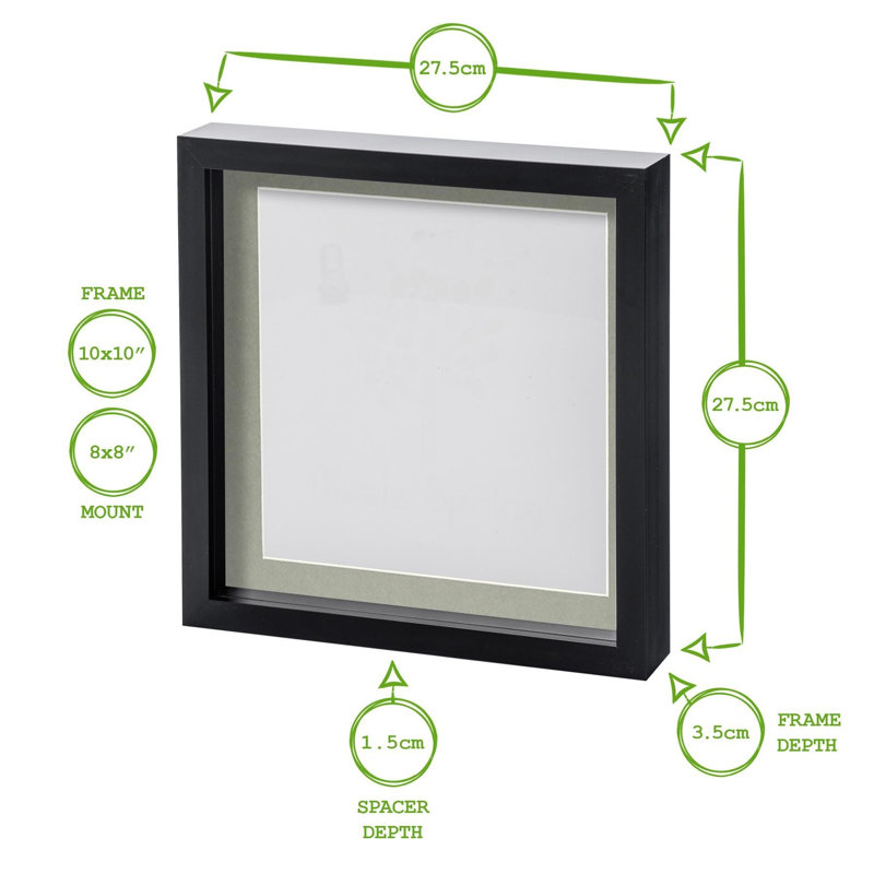 Nicola Spring - 10" x 10" White 3D Box Photo Frames, Black, 8" x 8"