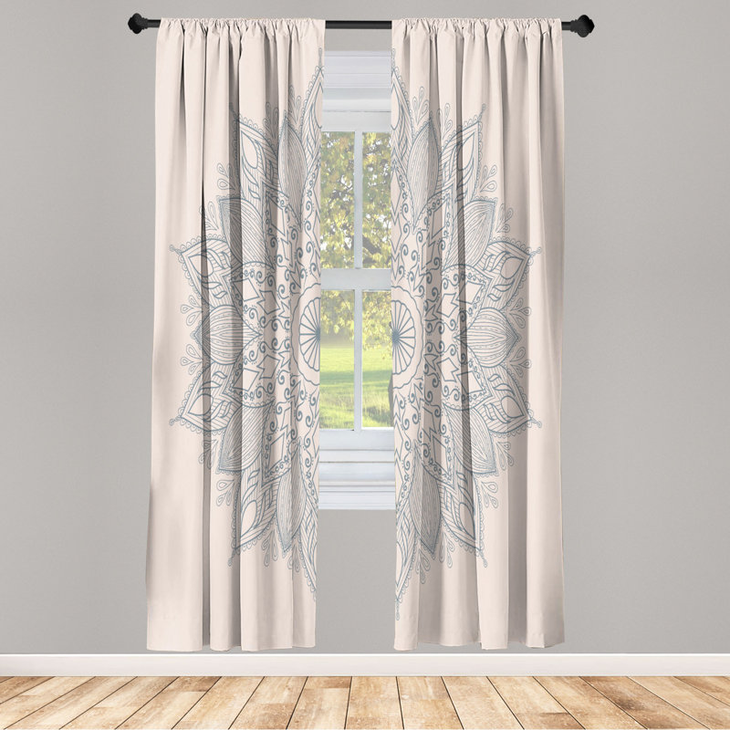 Microfiber Floral Semi-Sheer Rod Pocket Curtain Panels, 28" W x 84" L, White/Blue