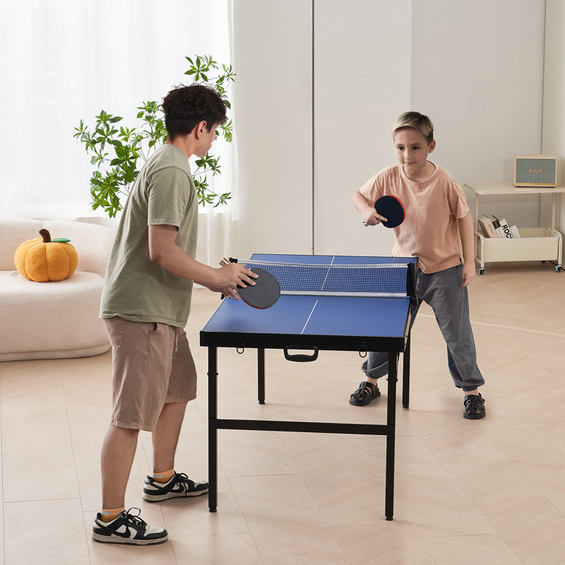 Mid-Size Ping Pong Table Foldable Table Tennis Game Table Indoor with Net