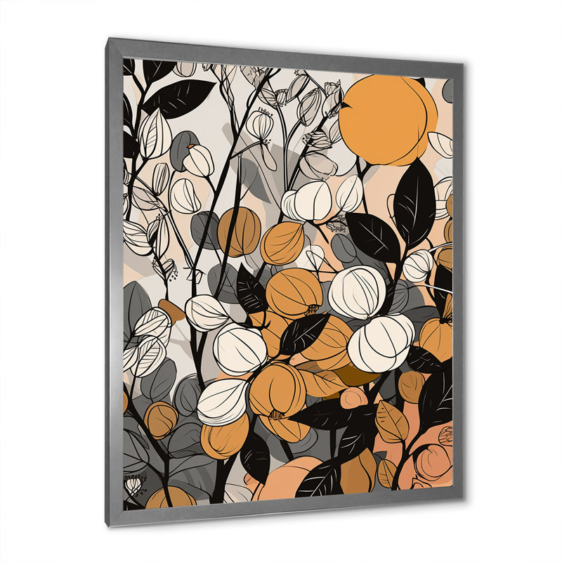Rétro terre cuite - Illustration de fleurs sauvages, H 32 po x l 24 po x P 1 po, Cadre simple argenté