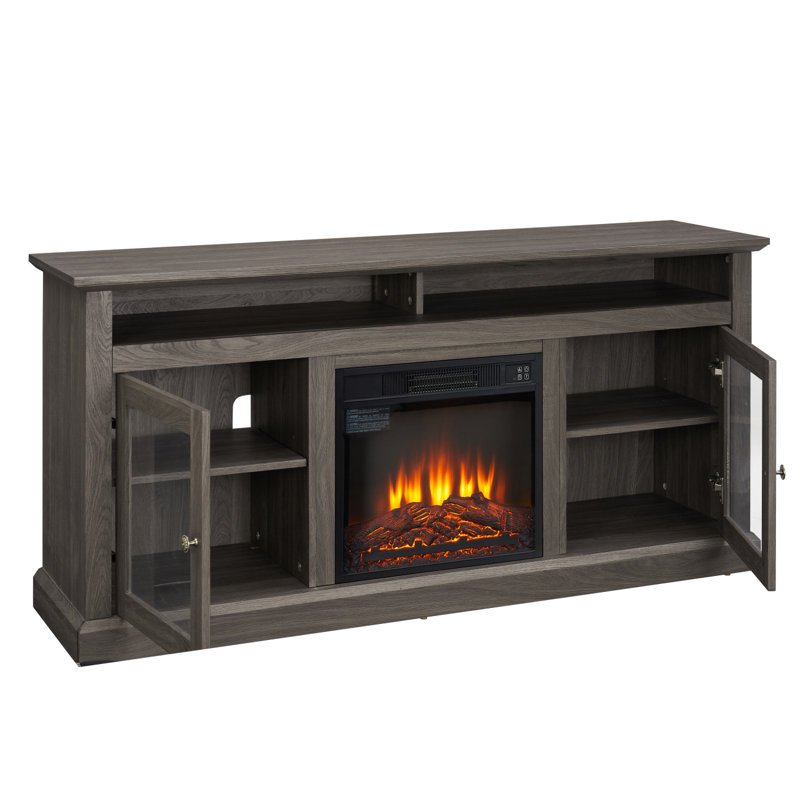 Contemporary TV Media Stand Modern Entertainment Console With 18" Fireplace Insert For TV Up To 65" With Open And Closed Storage Space, 60"W*15.75"D*29"H