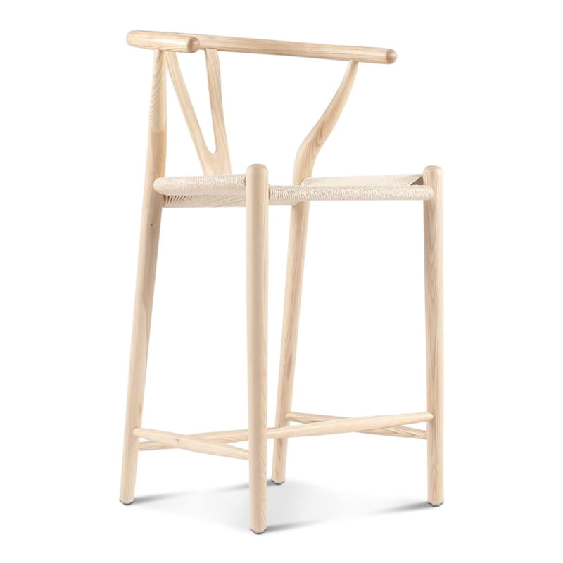 Tabouret de comptoir en bois de frêne naturel tissé à la main, assise en bois massif avec feu de teinture à l'huile 37,7 po Hauteur 22,45 Profondeur 20,87 Largeur