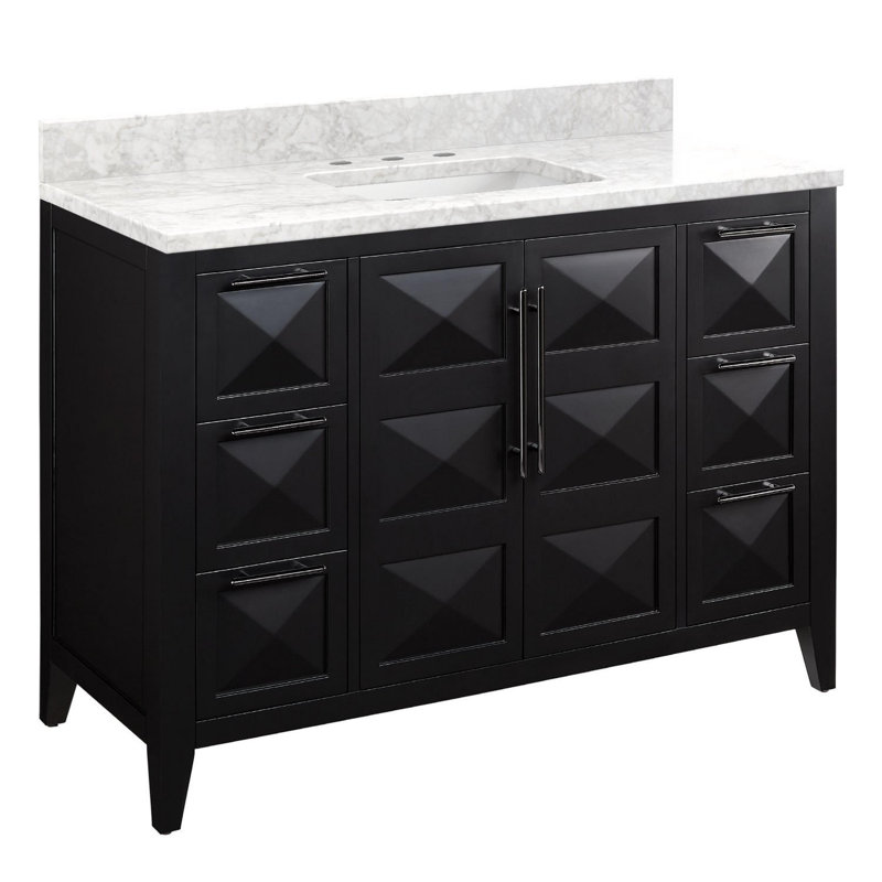 48" Holmesdale Vanity With Rectangular Undermount Sink, Black, 8" Widespread, Carrara Marble
