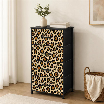 Commode à 4 tiroirs pour chambre à coucher à imprimé léopard brun à pois noirs et grande petite commode à vêtements pour commode avec commode