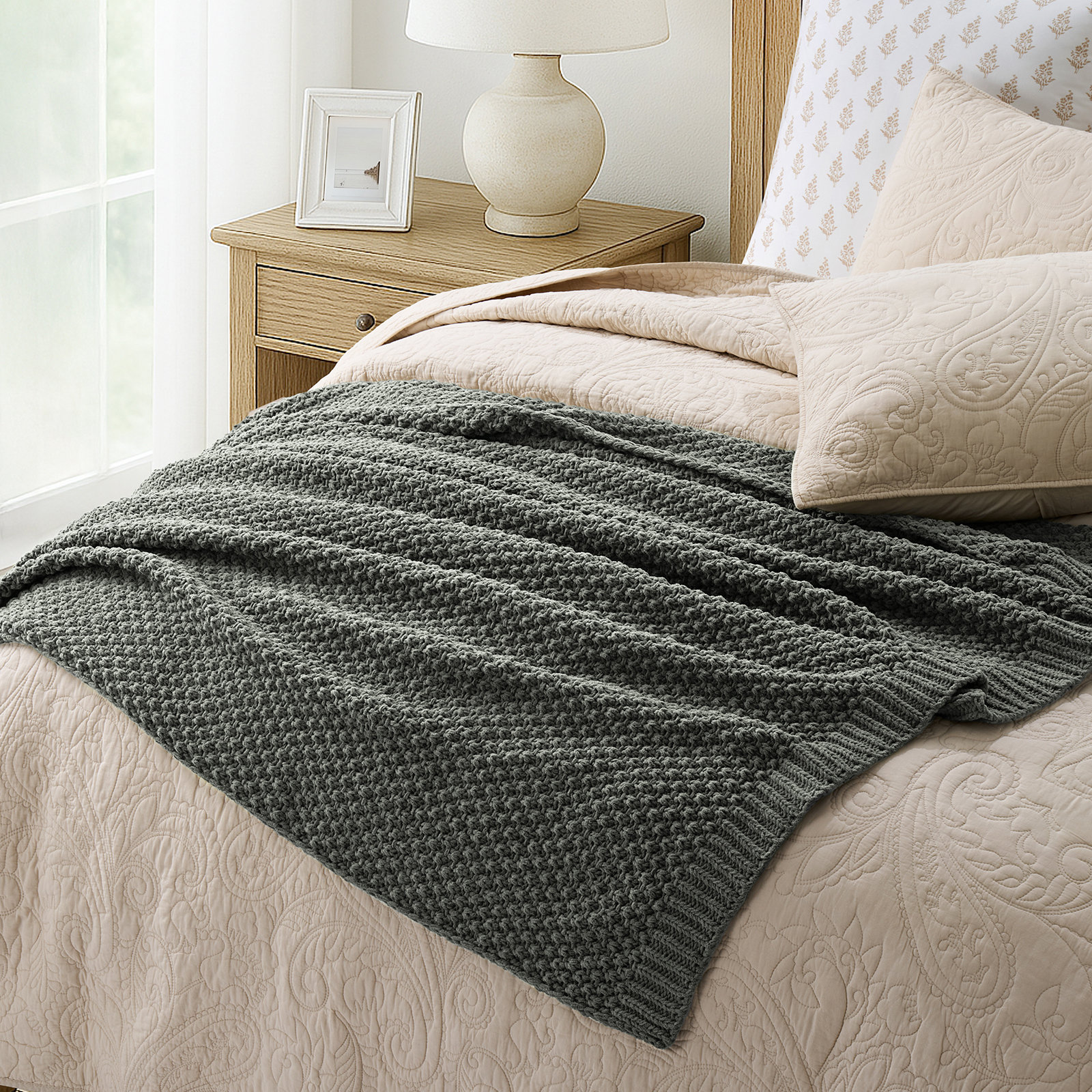 Chunky Chenille Knit Throw Blanket, 80" L x 60" W, Charcoal Gray