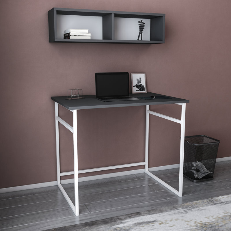Hussum 90cm W Rectangular Computer Desk, Anthracite/White