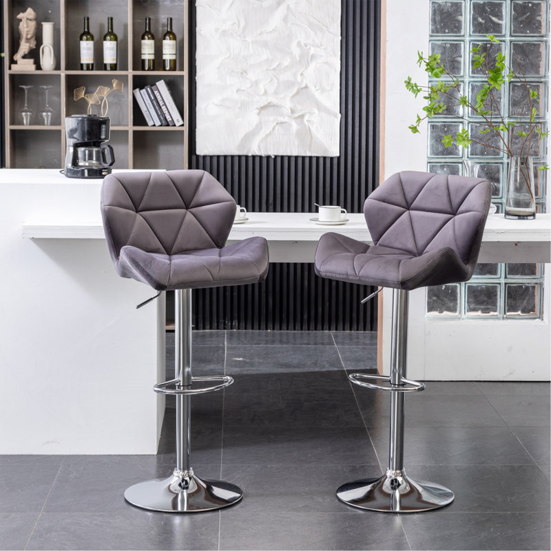 Tabouret de bar Breni Velvet Diamond, Gris
