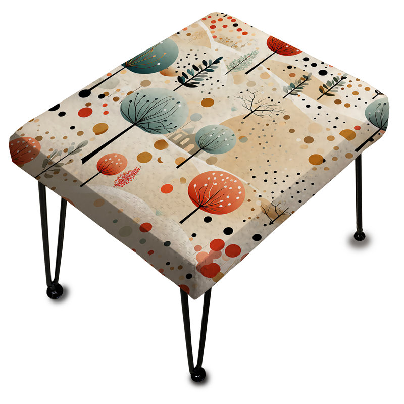 Grey And Coral Polka Dot Retro Landscape - Polka Dots Rectangle Ottoman