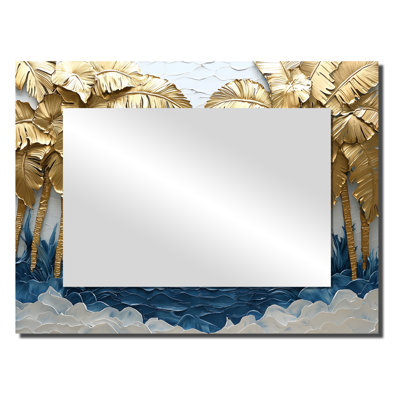 Golden Aqua Palms On The Beach II - Palms & Palm Trees Mirror Wall Decor - Printed On Metal