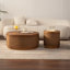 Table basse ronde de 31,5 po, plateau en rotin tissé à la main Boho-Chic avec base tambour naturelle, rangement dissimulé, aucun assemblage requis