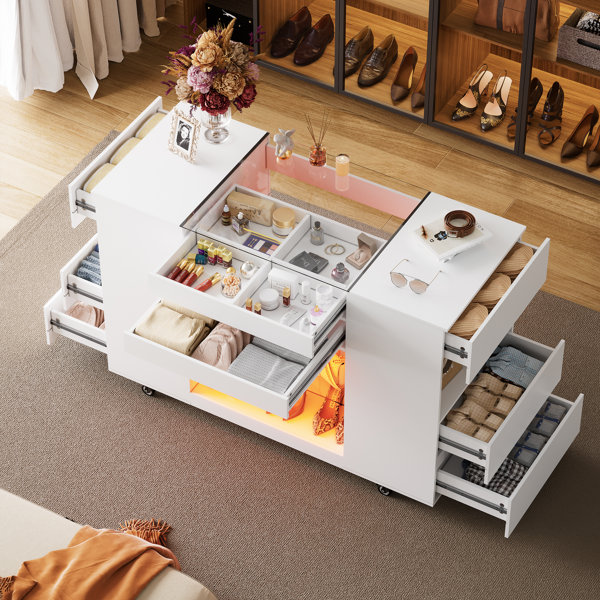 Wrought Studio™ Double-sided Walk-in Closet Island With 8 Drawers ...