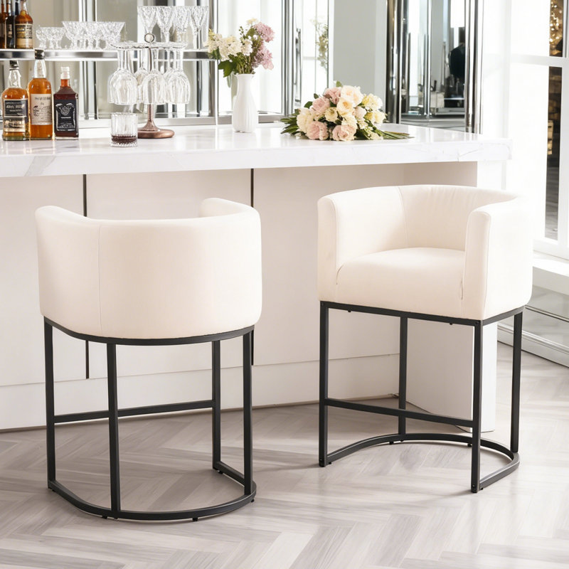Tabouret de baril de comptoir 26 po, Noir, Blanc, 2