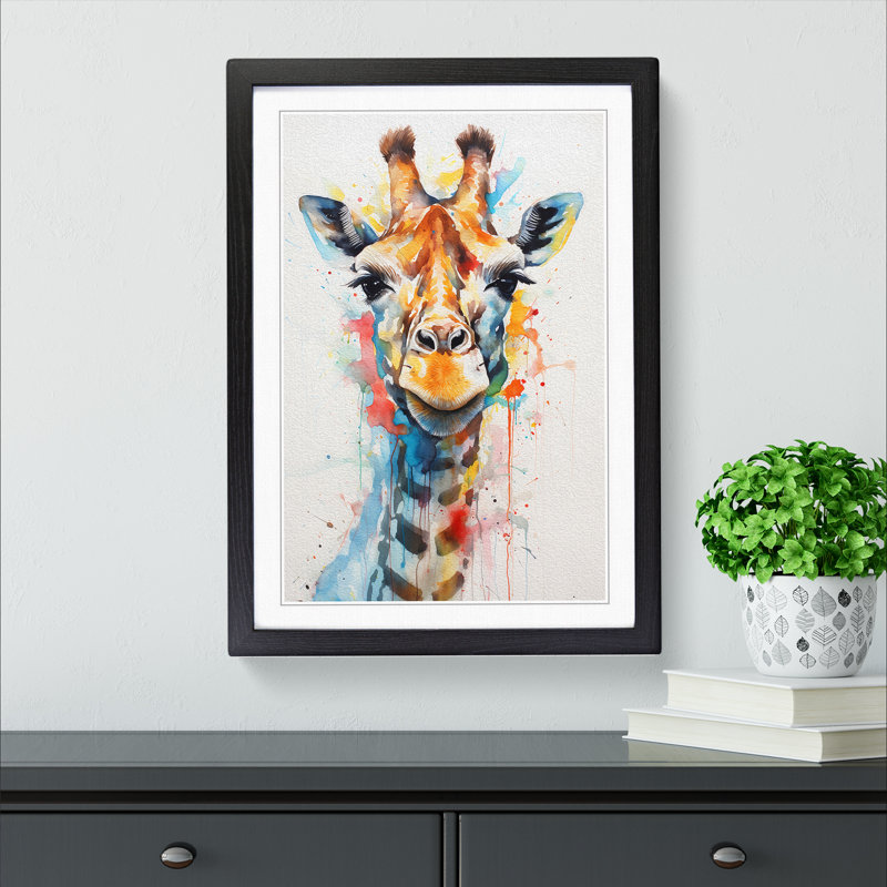 Giraffe Gestural No.2 - Single Picture Frame Print on Wood, 34cm H x 25cm W x 2cm D, Black