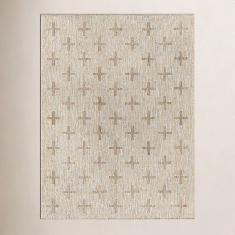 Tapis géométrique tissé à la machine intérieur / extérieur Bronwyn, Rectangle 9 pi 2 po x 12 pi