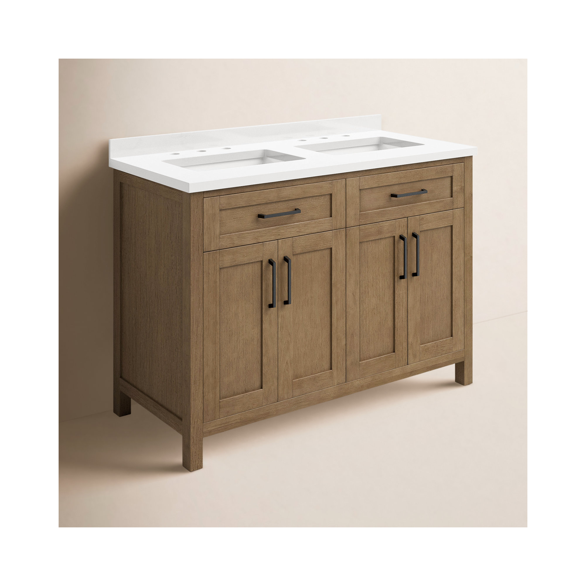Tahoe 48 In. Double Sink Bathroom Vanity In Brushed Almond Latte, Almond Latte Brushed, Matte Black, Yves