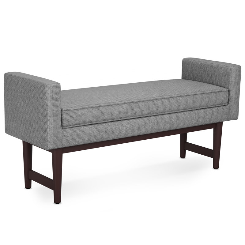 Pewter Grey Linen Upholstered Ottoman Bench with Raised Sides