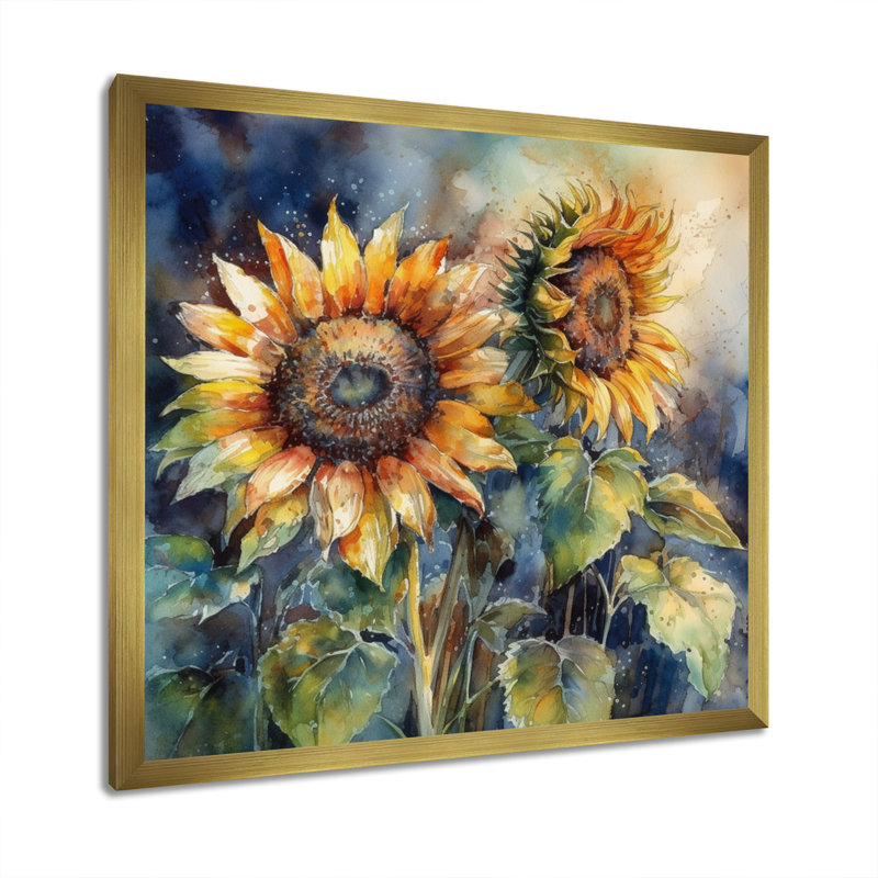 Tournesol jaune symphonie II - tournesol, art mural, H 16 po x l 16 po x P 1 po, Cadre flottant doré