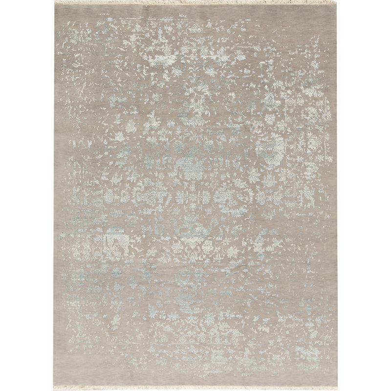 Tapis gris et bleu noué à la main de haute qualité