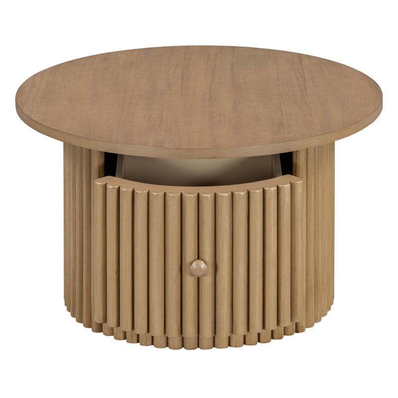 Table basse ronde avec tiroir de rangement, Chêne