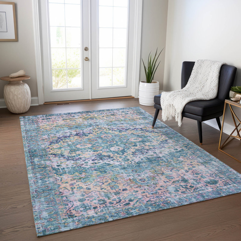 Machine Washable Indoor/Outdoor Xhevrie Denim Rug, Rectangle 8' x 10'