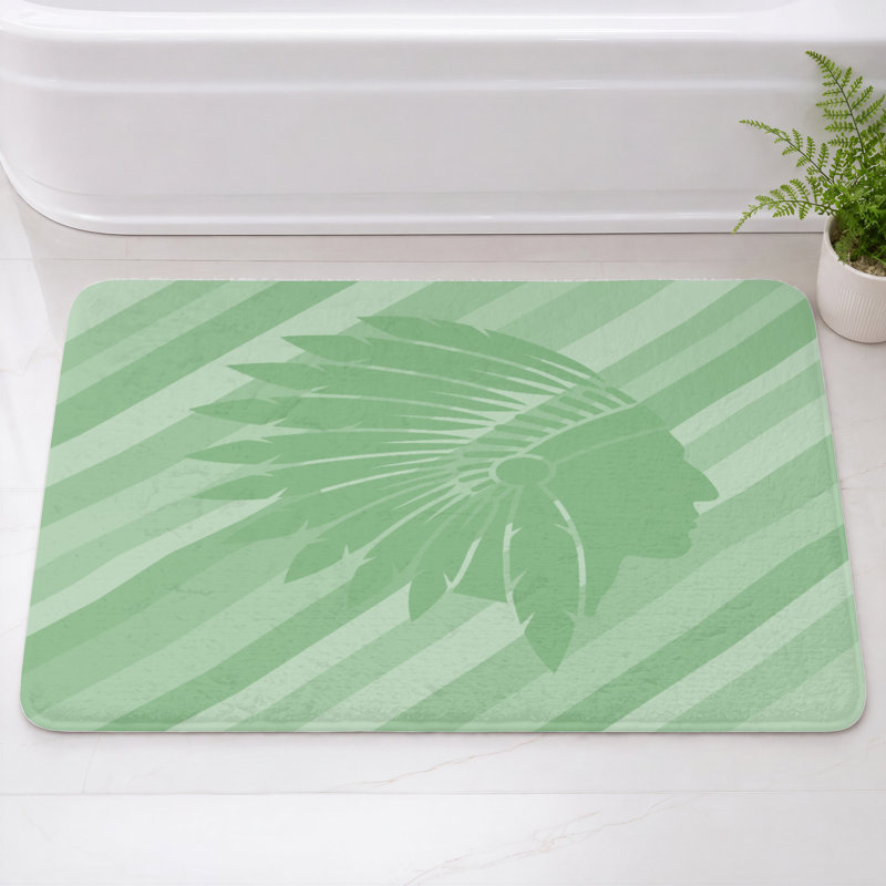 Tapis de bain coiffe amérindienne, L 34 po x L 21 po, Vert clair / vert moyen