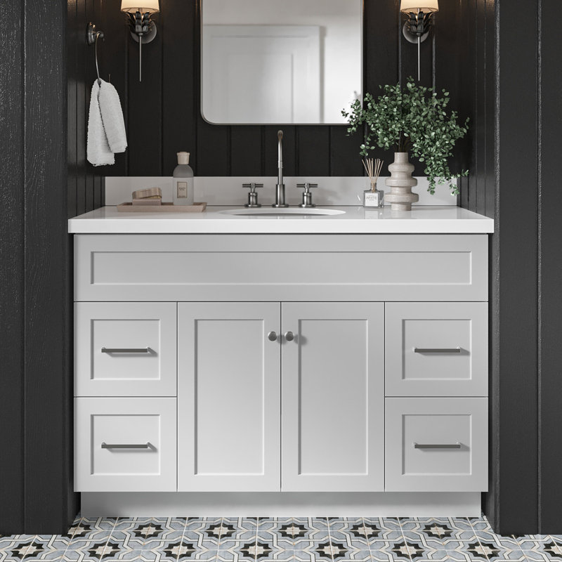 Hamlet 49'' Single Bathroom Vanity with White Quartz Top, Gray, White