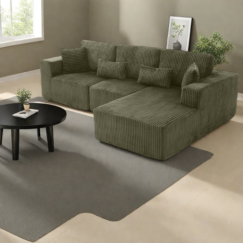 Spacieux canapé modulaire en chenille nuage, confort moderne en forme de L