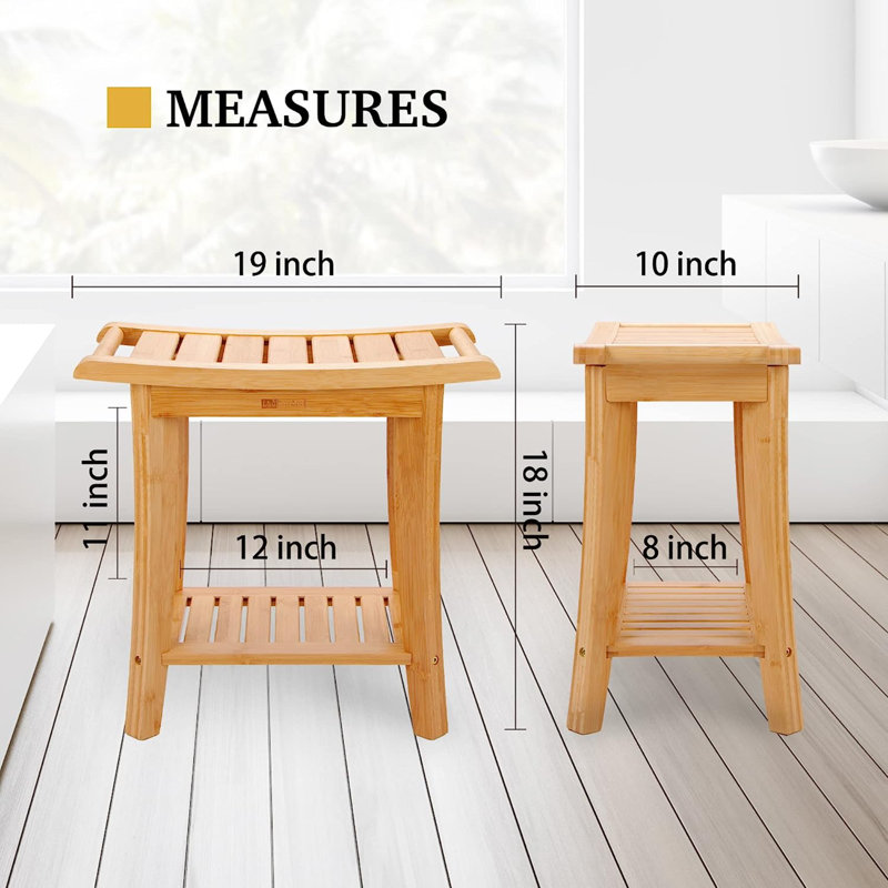 Banc de douche en bois l 24 po, H 18 po x l 19 po x P 10 po, Naturel