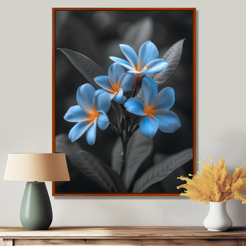 Oasis urbaine bleue Plumeria - décoration murale Plumeria, Toile avec cadre flottant brun, H 32 po x l 16 po x P 1 po