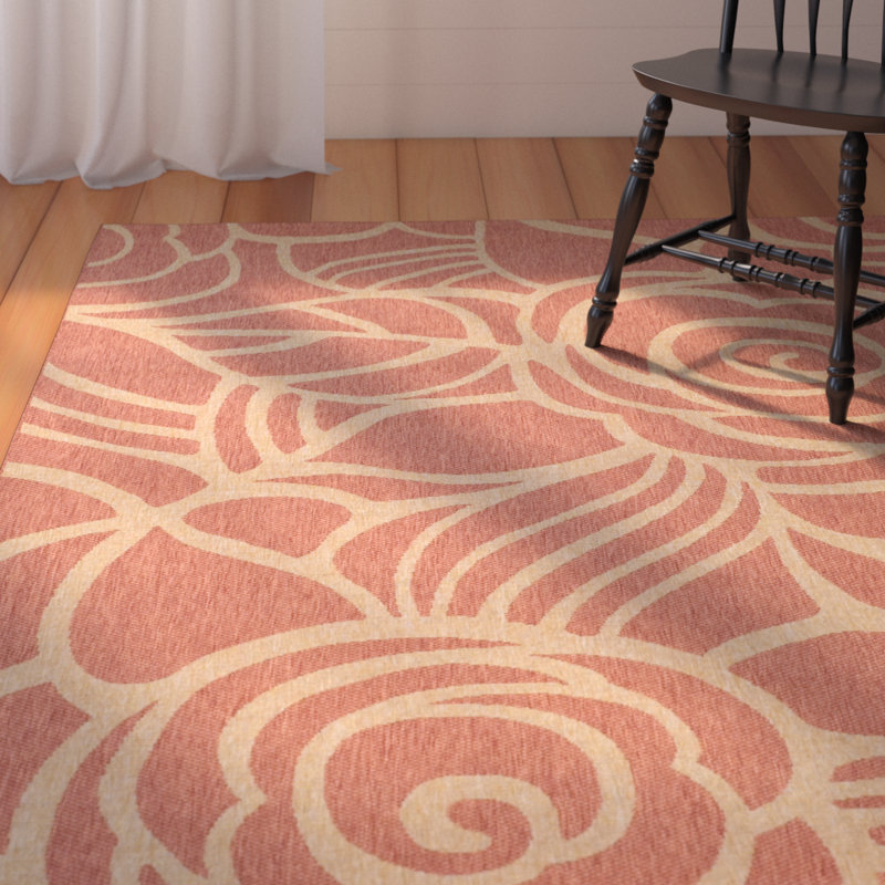 Arneshia Floral Rust Indoor/Outdoor Area Rug, Rectangle 5'3" x 7'7"