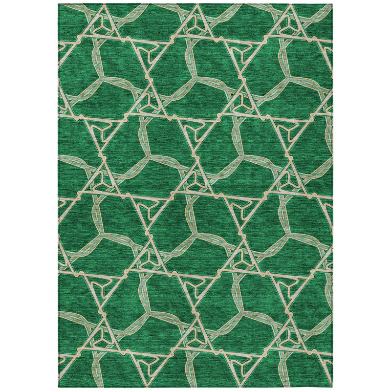 Emerald Geometric Flat Woven 8' x 10' Synthetic Rug