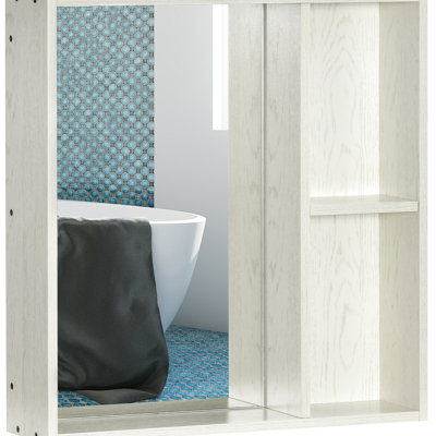 Meuble de salle de bain blanc 62,8 x 64,8 cm avec miroir et rangement, fixation murale, pour salon, buanderie ou armoire à pharmacie, décoration joyeuse.
