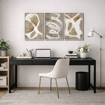 Pastel Tan & Brown & Green Hues Artwork, Abstract Neutral Modern Living Room Wall Pictures, Framed Canvas Giclée Print 3 Pieces Wall Art" 16"x24"x3 pcs, 24"x36"x3 pcs
