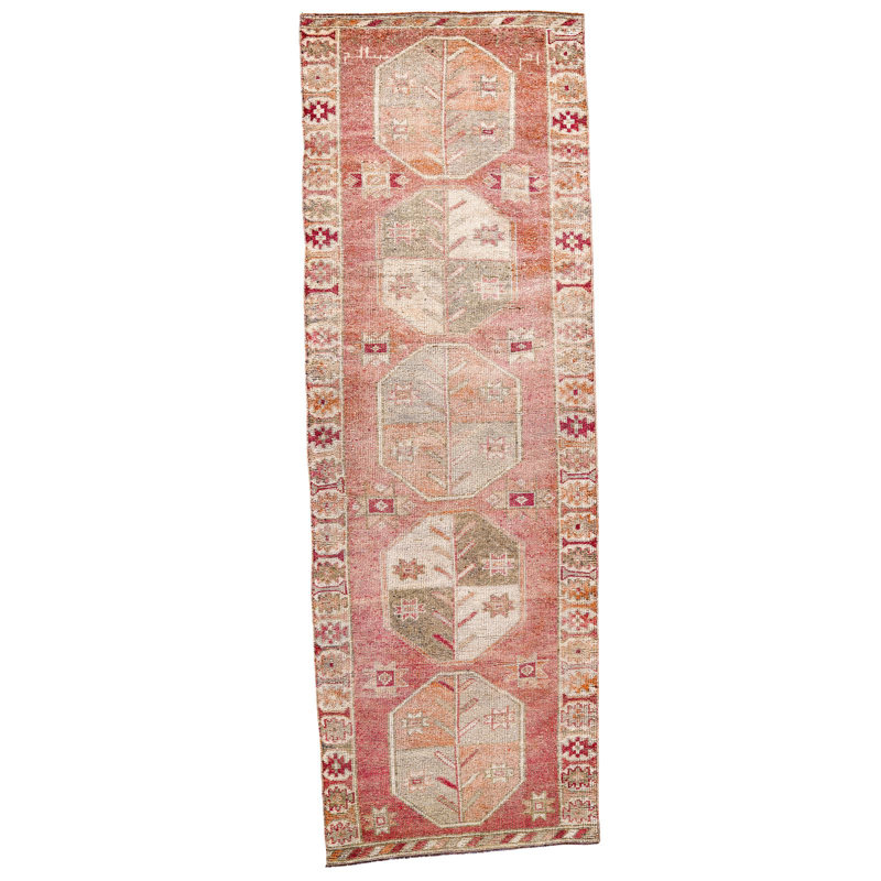 Tapis rose / beige en laine 3 pi 1 po x 9 pi 6 po Tribal One-of-a-Kind Tribal