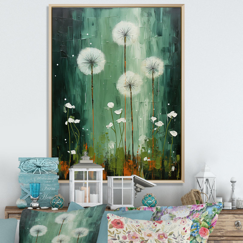 Pissenlit, art mural sur toile, impression de botanique vert - Collage pissenlit vert III, H 40 po x l 30 po x P 1,5 po