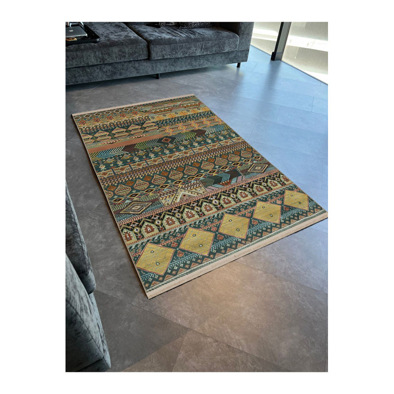 Tapis décoratif traditionnel rétro multicolore à motif foncé foncé lavable à la machine