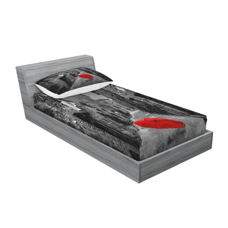 Drap-housse noir et blanc Ambesonne, Ensemble de draps pour lit simple + 3 pièces supp