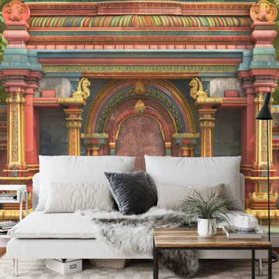 South Indian Temple Gopuram Entrance Wall Mural for Home Decor