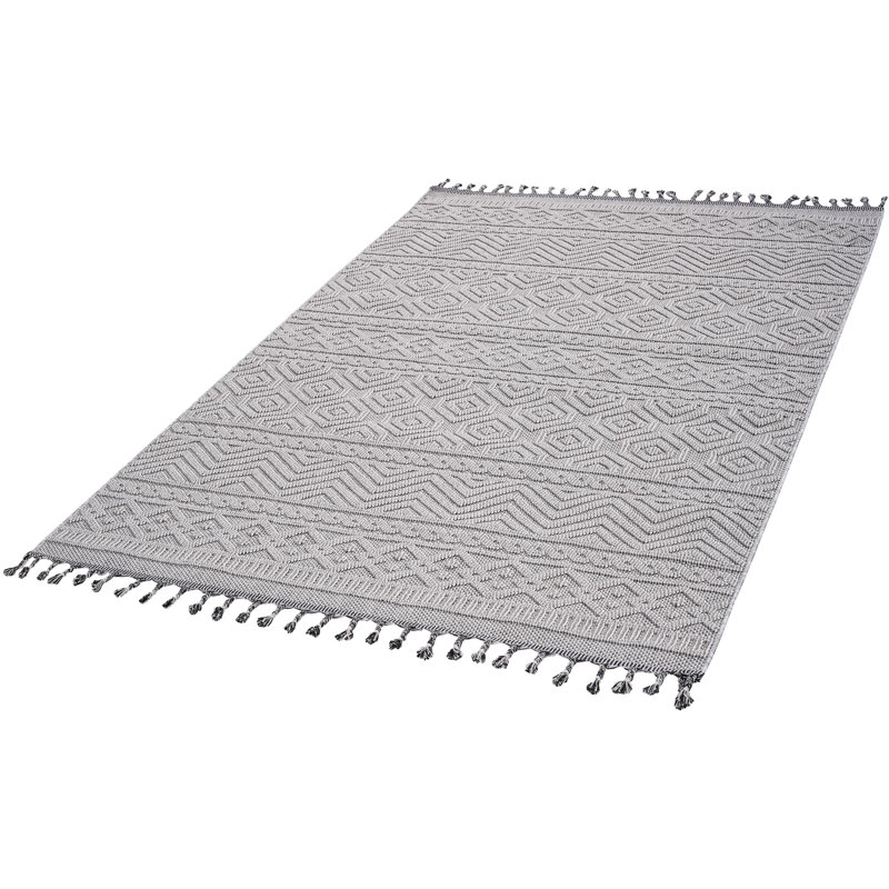 Tapis tissé à la main et motif géométrique blanc 8 x 10 - sans teinture, idéal pour un usage quotidien intérieur / extérieur