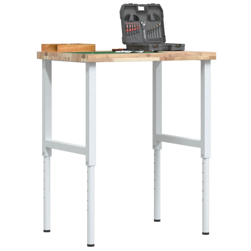 Solid Wood Top Height-Adjustable Workbench, Medium Wood, 99.5 cm H x 80 cm W x 60 cm D