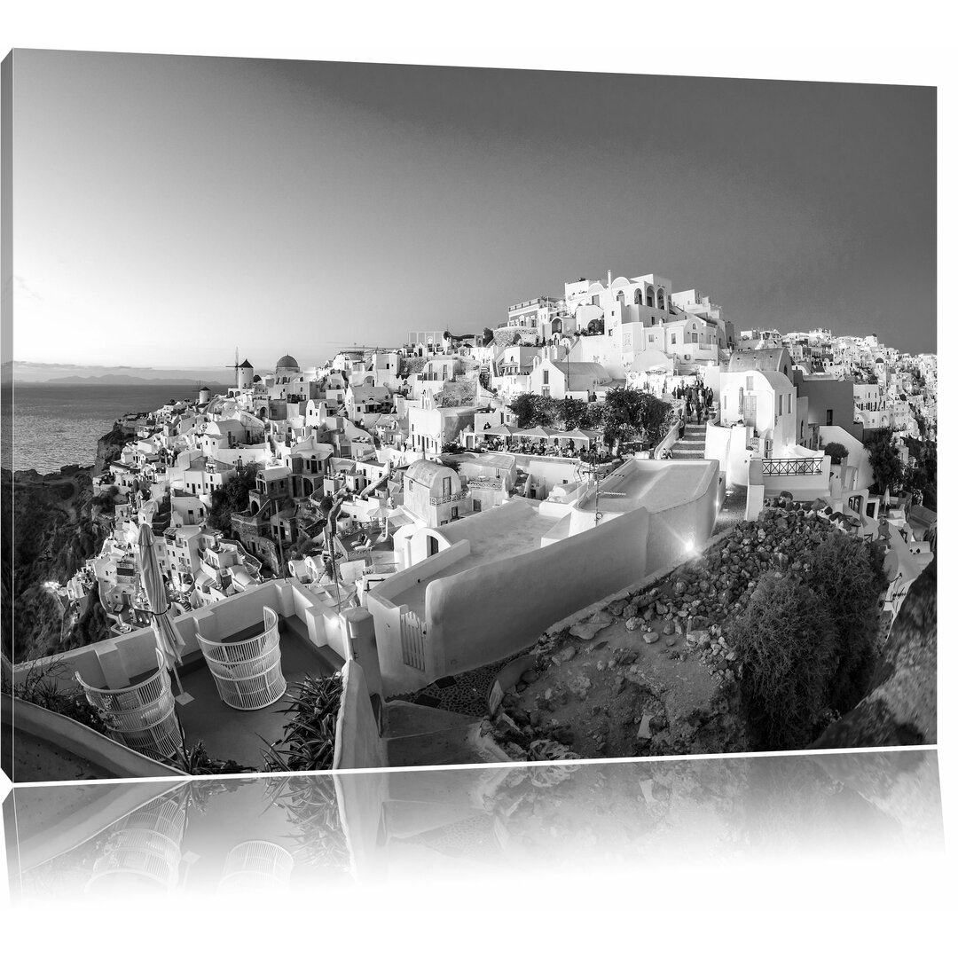 Leinwandbild „Oia Dorf am Sonnenuntergang Santorin“, Fotodruck